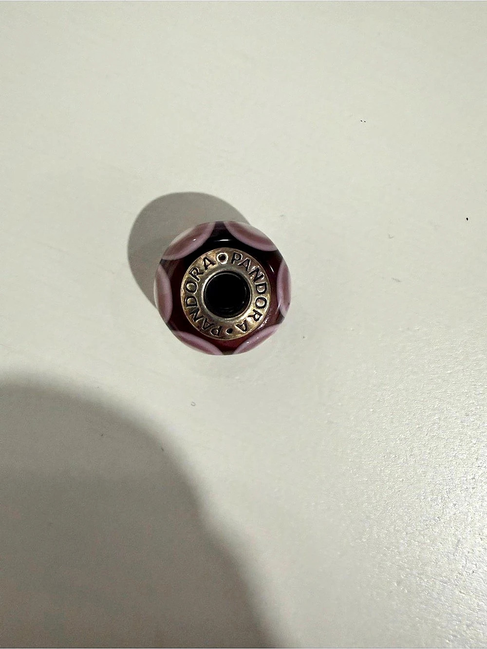 Pandora Purple Polka Dot Murano Glass Charm Purple & Pink Charm Bead